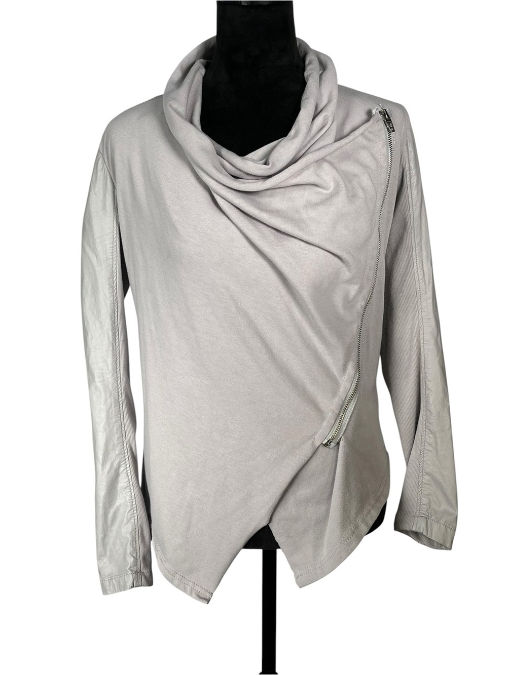 Blank NYC Gray Leather Jacket Vegan Moto Asymmetrical Draped Cowl Small
